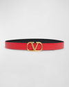 Valentino V-logo Signature Reversible Leather H30 Belt In Nero Rouge Pur