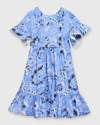 Etro Kids' Printed Woven Cotton Poplin Dress In Blue,ivory