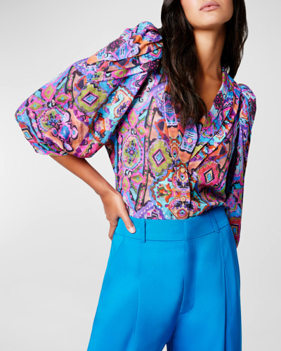 Smythe Abstract Print V-neck Cotton Shirt In Moroccan Multi