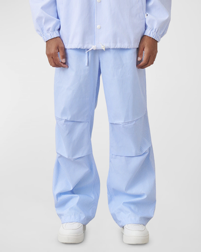 Darkpark Men's Jordan Striped Poplin Military Trousers In White/blue