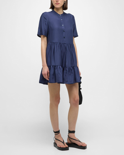 Simkhai Livia Short-sleeve Tiered Mini Dress In Midnight