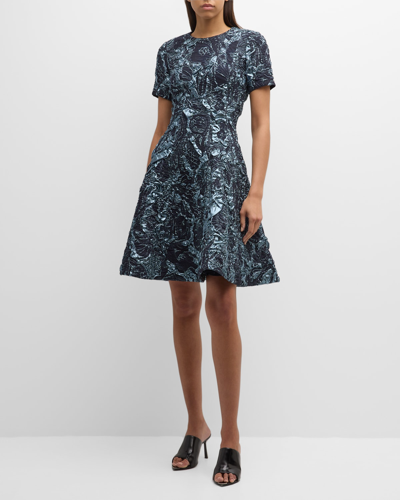 JASON WU COLLECTION METALLIC MARINE JACQUARD FLARE DRESS