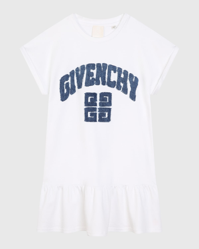 Givenchy Kids' Girl's Denim Logo Applique Short-sleeve Dress In White