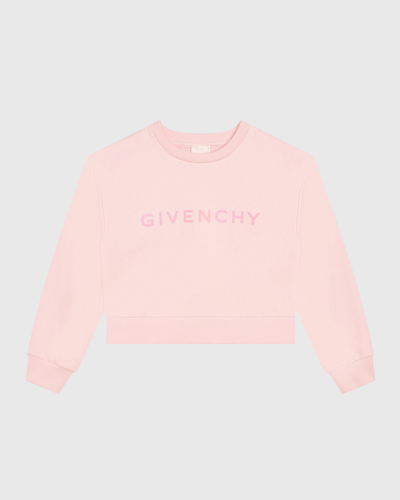 Givenchy Kids' Girl's Logo-print Long-sleeve Fleece Sweatshirt In Marshmallow
