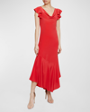 Santorelli Laurel Silk Flutter Sleeve Hi-lo Silk Midi Dress In Vermilion