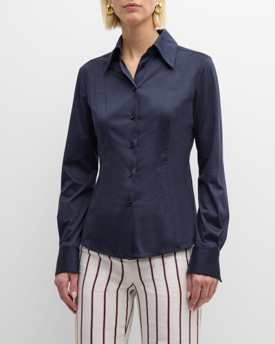 Callas Milano Ripley Seamed Button-front Shirt In Navy