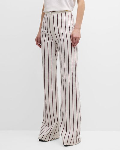 Callas Milano Lexi Linen Striped Flare Pants In Whitenavyred