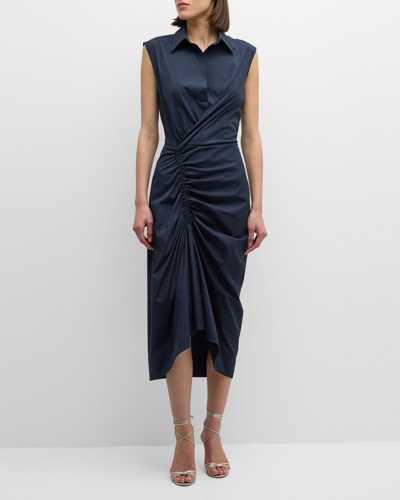 Callas Milano Sylvie Wrapped Shirtdress With Ruched Detail In Navy