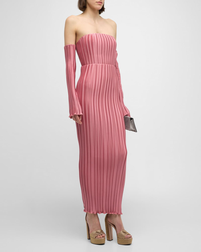 L'idée Gatsby Pleated Strapless Cold-shoulder Gown In Dusty Rose