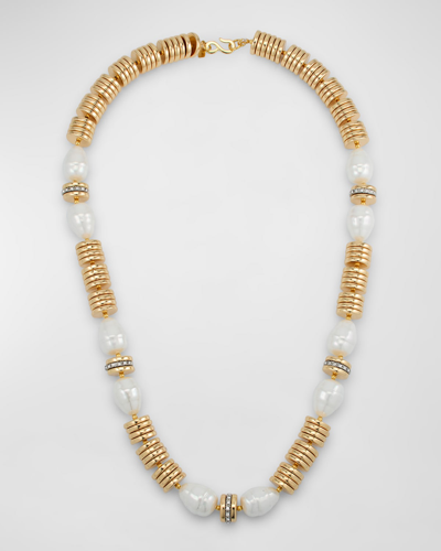 Kenneth Jay Lane Pearl Crystal Necklace In Gold