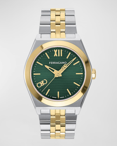 Ferragamo Men's Vega New Two-tone Bracelet Watch, 40mm In Green Gold Silver