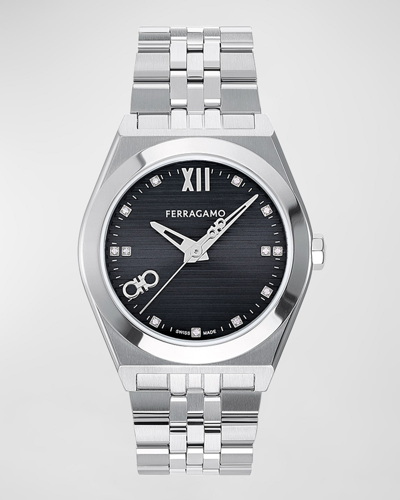 Ferragamo Men's Vega New Bracelet Watch With Diamonds, 40mm In Black Silver