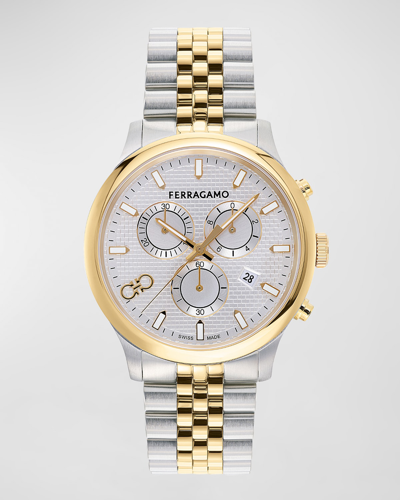 Ferragamo Men's Duo Chrono Two-tone Bracelet Watch, 42mm In Silver Gold