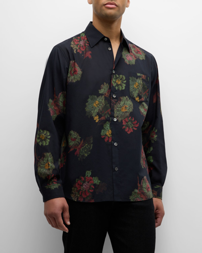 John Elliott Men's Cloak Floral Cotton Button-front Shirt In Forest Floral