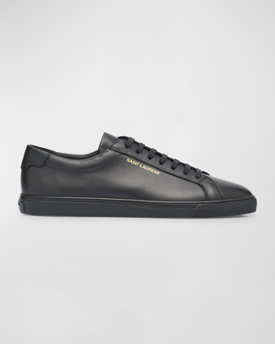 Saint Laurent Men's Andy Leather Low-top Sneakers In Black