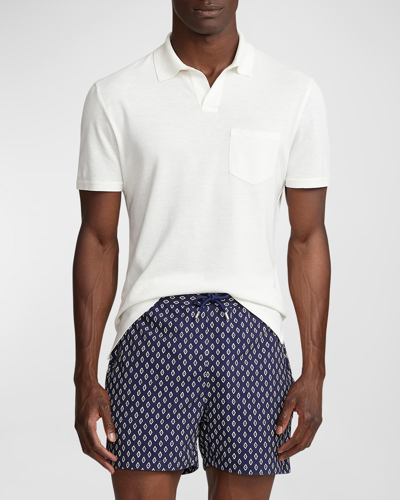 Ralph Lauren Purple Label Men's Slim-fit Cotton Silk Linen-blend Polo Shirt In White