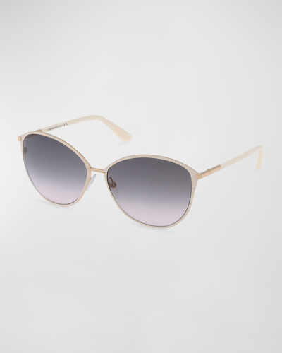 Tom Ford Penelope Gradient Acetate & Metal Round Sunglasses In White