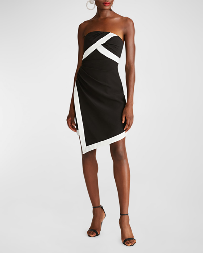 Halston Lanie Crepe Strapless Dress In Black/white