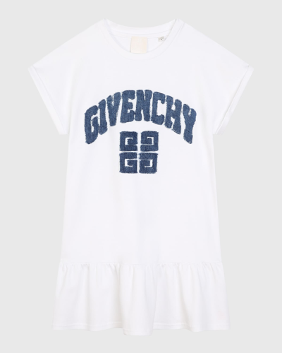 Givenchy Kids' Girl's 4g Denim Applique Short-sleeve Dress In White