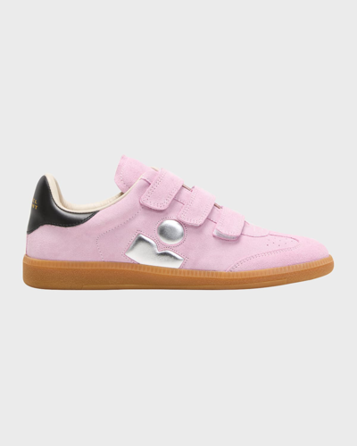 Isabel Marant Beth Mixed Leather Triple-grip Sneakers In Pink Silver