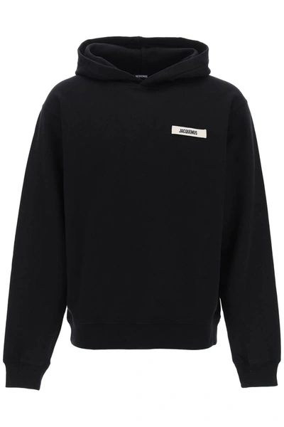 Jacquemus Le Hoodie Gros-grain Black Hoodie With Logo Patch In Cotton Man In Nude & Neutrals