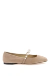 JIMMY CHOO JIMMY CHOO SUEDE LEATHER BALLERINA FLATS WITH PEARL