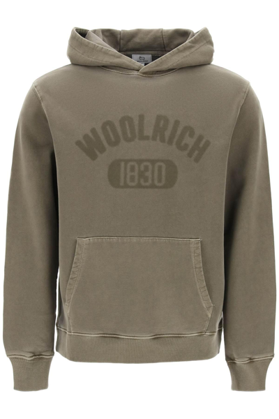 Woolrich Hooded Sweatshirt With Faded Logo In Green