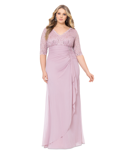 Betsy & Adam B&a By  Plus Size V-neck Gown In Rose