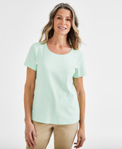 Style & Co Women's Cotton Short-sleeve Scoop-neck Top, Xs-4x, Created For Macy's In Enchant Mint
