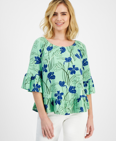 Style & Co Petite Tulip Menagerie On/off Knit Top, Created For Macy's In Tulip Green
