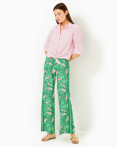 Lilly Pulitzer 32" Bal Harbour Palazzo Pant In Conch Shell Pink Lets Go Bananas Engineered Pant