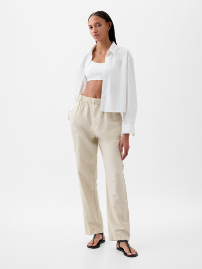 Gap High Rise Linen-cotton Pull-on Pants In Chino