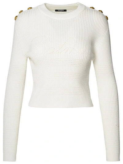 Balmain White Viscose Blend Sweater