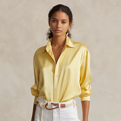 Ralph Lauren Relaxed Fit Silk Charmeuse Shirt In Wicket Yellow