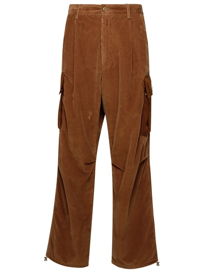 Moncler Cotton Corduroy Cargo Trousers In Brown