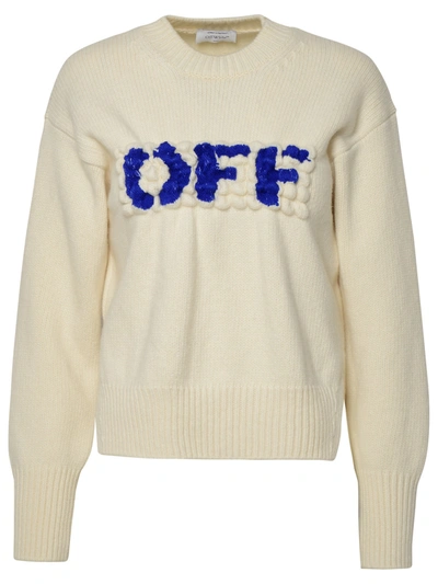 Off-white Crew Neck Wool Knit Sweater In Cream