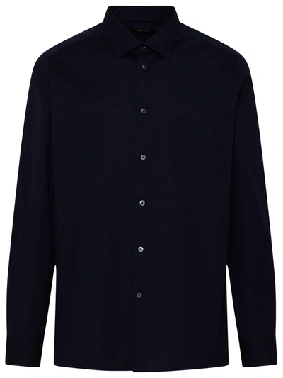 Zegna Navy Cotton Shirt In Blue