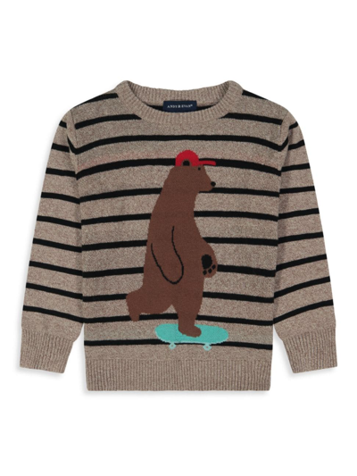 Andy & Evan Toddler/child Boys Skateboarding Bear Sweater In Brown