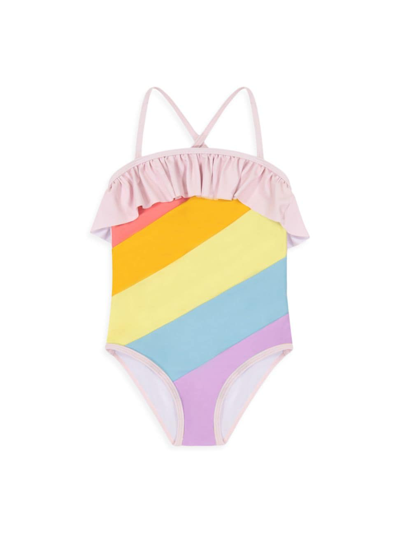 Andy & Evan Little Girl's Rainbow Ruffle One-piece Swimsuit In Pink Rainbow