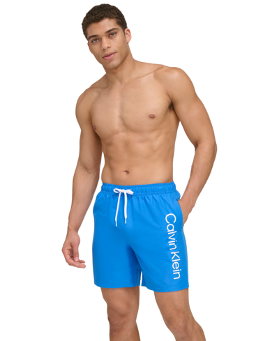 Calvin Klein Men's Core Logo-print 7" Volley Swim Trunks, Created For Macy's In Blue
