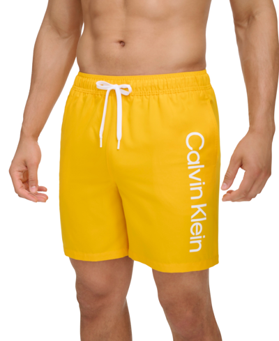 Calvin Klein Men's Core Logo-print 7" Volley Swim Trunks, Created For Macy's In Yellow