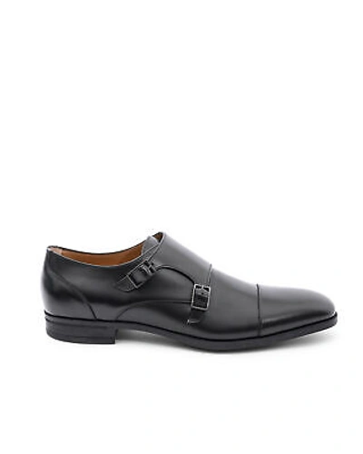 Pre-owned Hugo Boss Men's Black Calfskin Monk Strap Shoes In Black