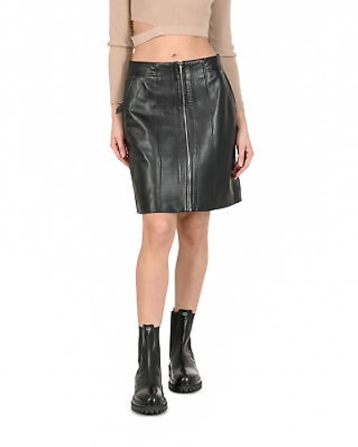 Pre-owned Hugo Boss Women's Lamb Leather Black Skirt In Black