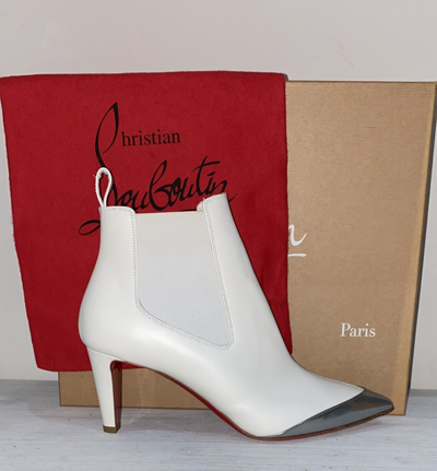 Pre-owned Christian Louboutin Women's Shoe Boot Size Eu 39,5 In Leather White L44