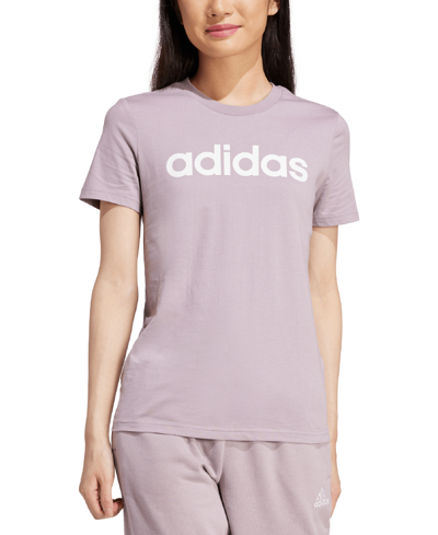 Adidas Originals Women's Essentials Cotton Linear Logo T-shirt In Preloved Fig,white