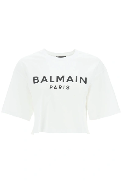 Balmain Flocked Logo Organic Cotton T-shirt In White,black