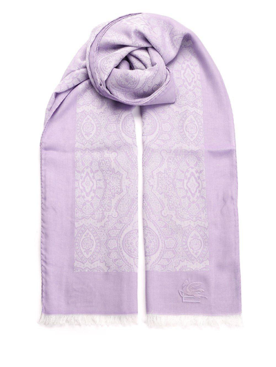 Etro Logo Embroidered Scarf In Violet