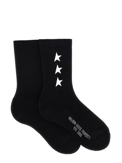 Golden Goose Logo Socks In Black  