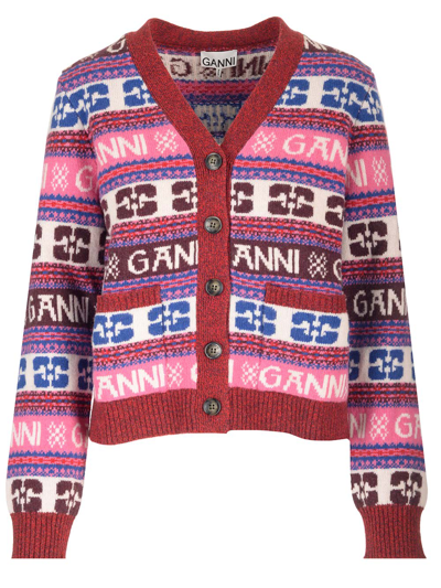 Ganni Recycled Wool Cardigan In Multicolor