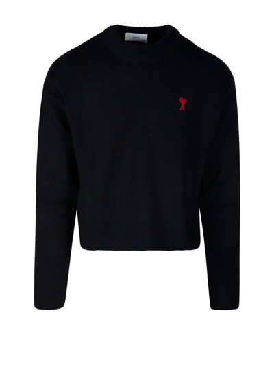 Ami Alexandre Mattiussi Paris De Coeur Logo Embroidered Knitted Jumper In Black